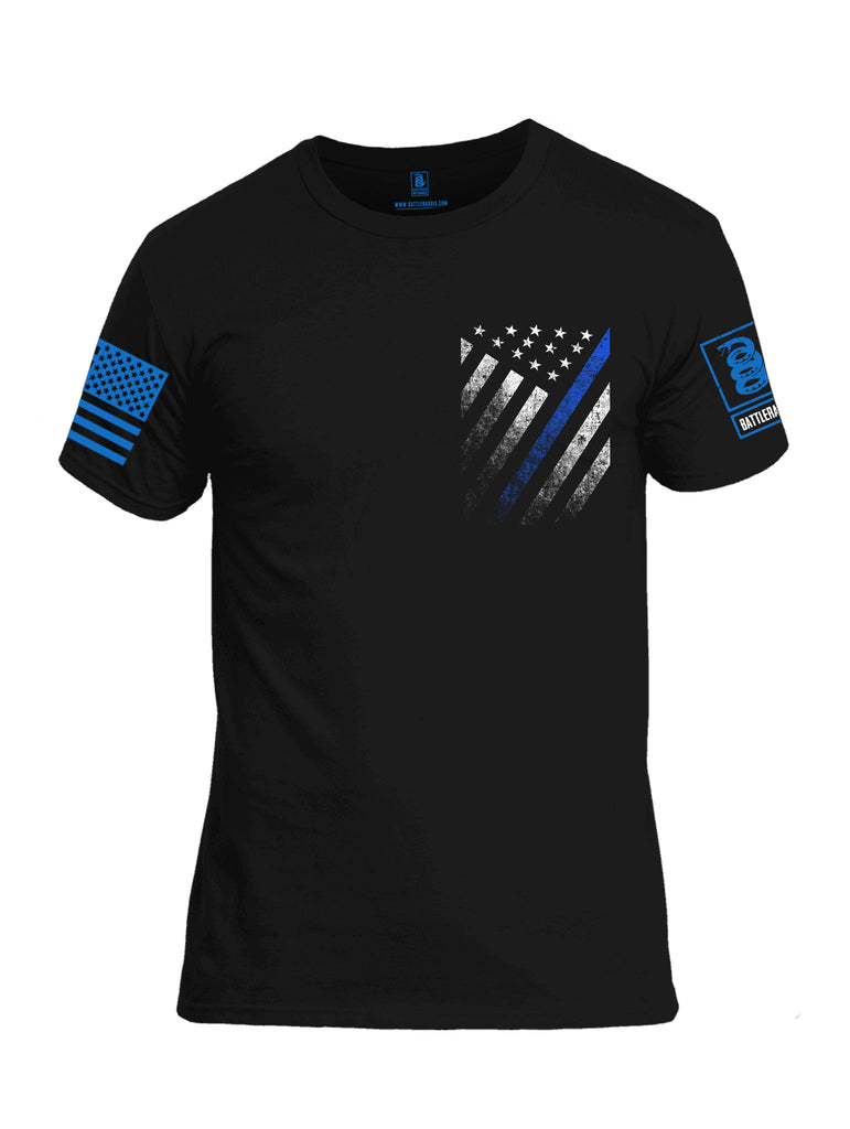 Battleraddle USA Blue Thin Line Series Flag Blue Sleeve Print Mens Cotton Crew Neck T Shirt