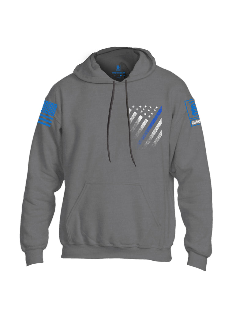 Battleraddle USA Blue Thin Line Series Flag Blue Sleeve Print Mens Blended Hoodie With Pockets