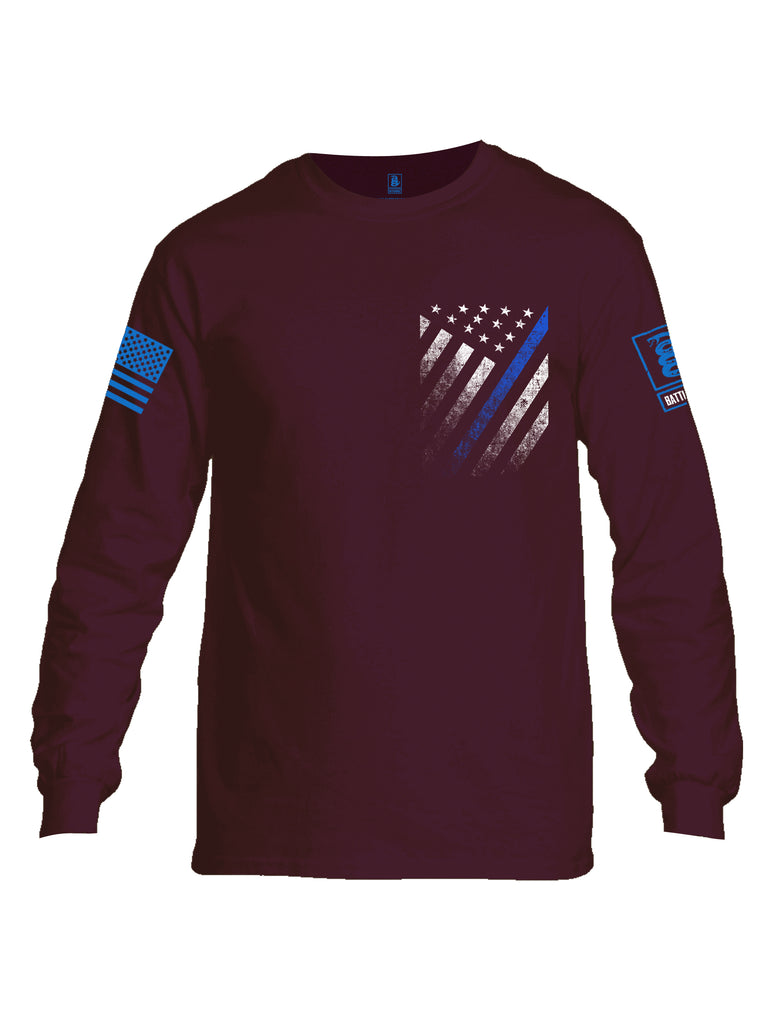 Battleraddle USA Blue Thin Line Series Flag Blue Sleeve Print Mens Cotton Long Sleeve Crew Neck T Shirt