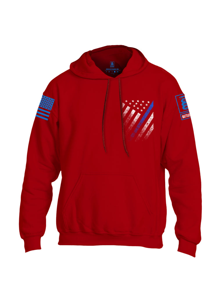 Battleraddle USA Blue Thin Line Series Flag Blue Sleeve Print Mens Blended Hoodie With Pockets