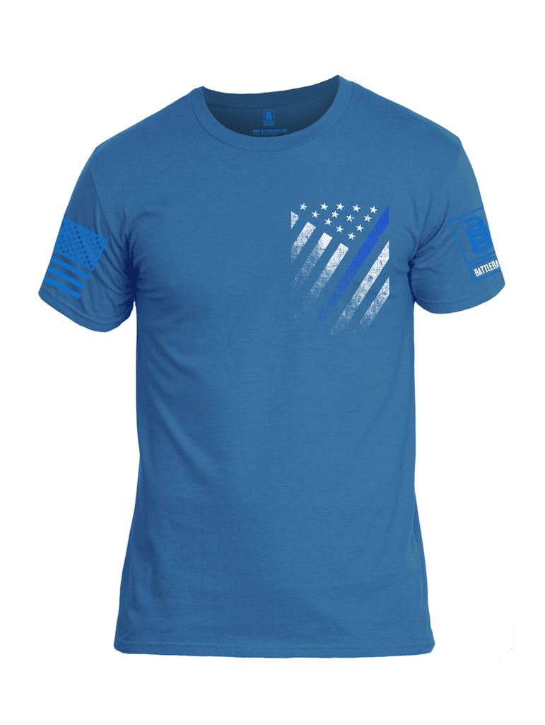 Battleraddle USA Blue Thin Line Series Flag Blue Sleeve Print Mens Cotton Crew Neck T Shirt