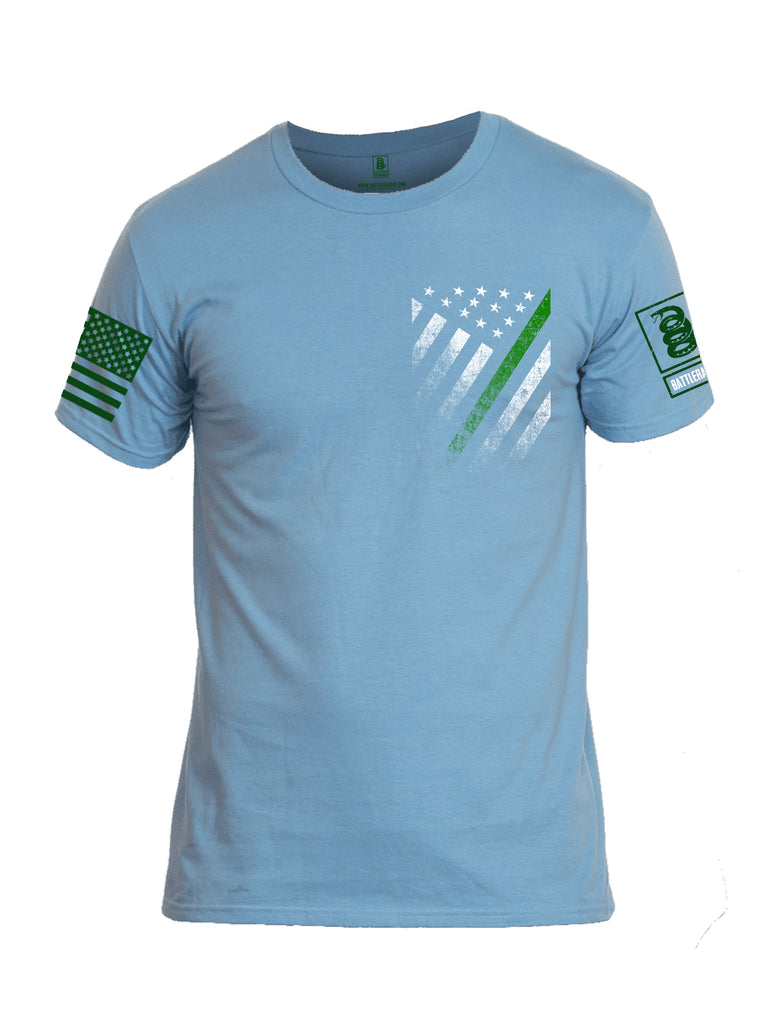 Battleraddle USA Green Thin Line Series Flag Green Sleeve Print Mens Cotton Crew Neck T Shirt