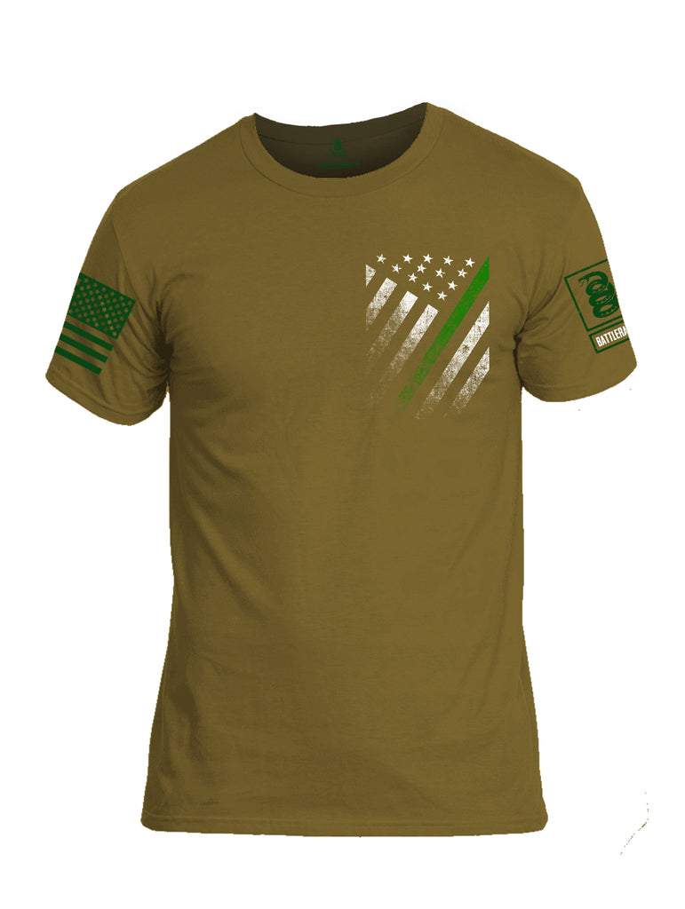 Battleraddle USA Green Thin Line Series Flag Green Sleeve Print Mens Cotton Crew Neck T Shirt