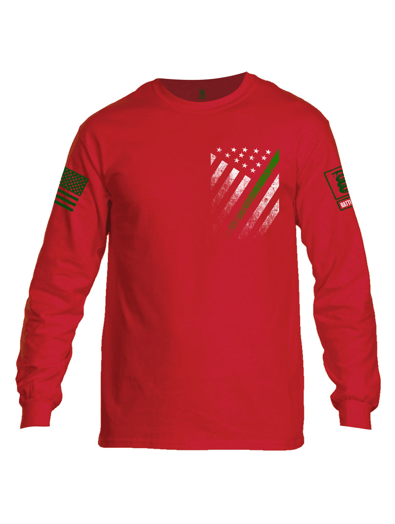 Battleraddle USA Green Thin Line Series Flag Green Sleeve Print Mens Cotton Long Sleeve Crew Neck T Shirt