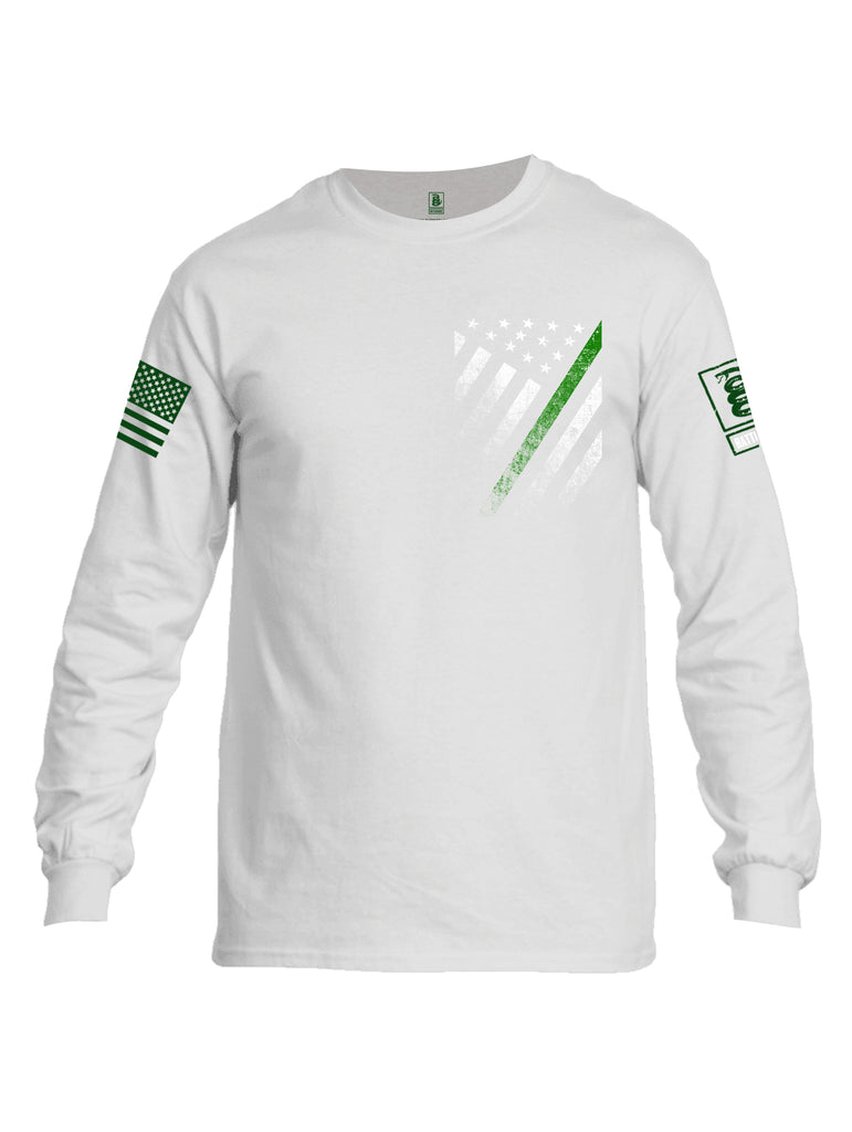 Battleraddle USA Green Thin Line Series Flag Green Sleeve Print Mens Cotton Long Sleeve Crew Neck T Shirt