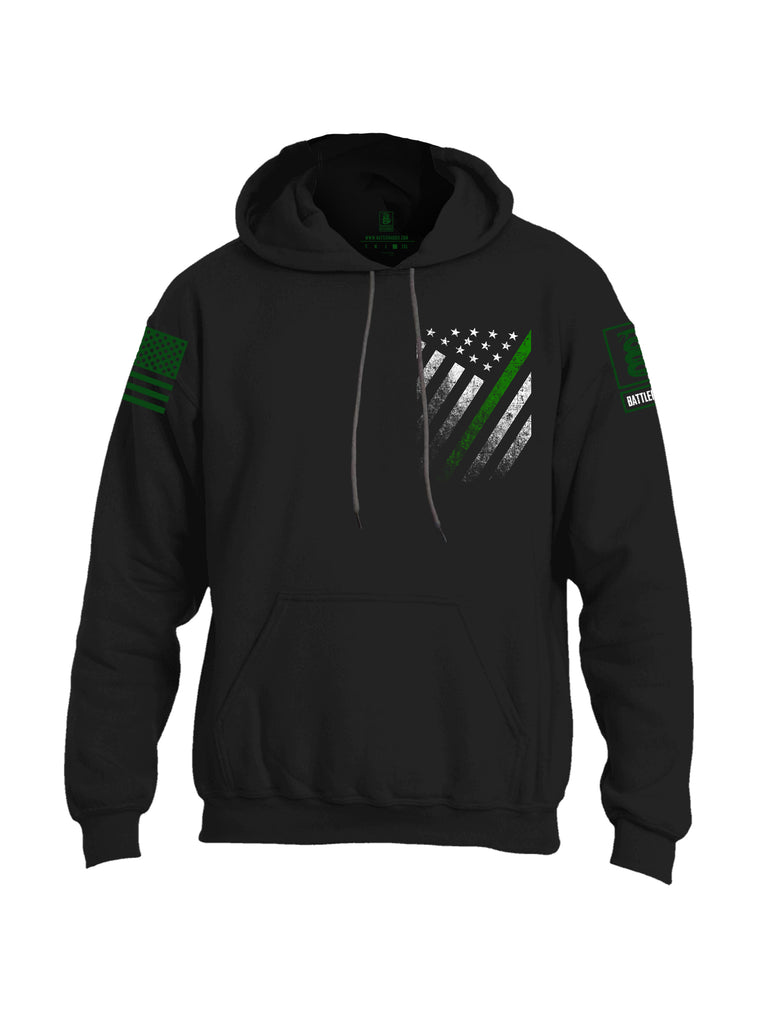 Battleraddle USA Green Thin Line Series Flag Green Sleeve Print Mens Blended Hoodie With Pockets