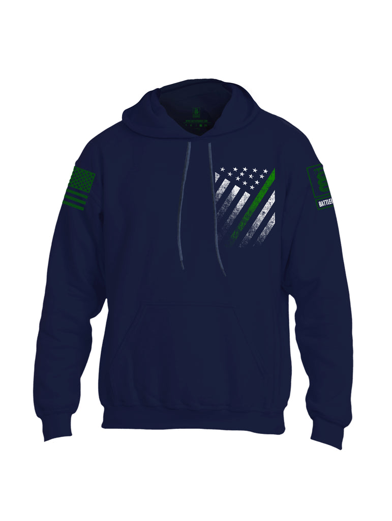 Battleraddle USA Green Thin Line Series Flag Green Sleeve Print Mens Blended Hoodie With Pockets