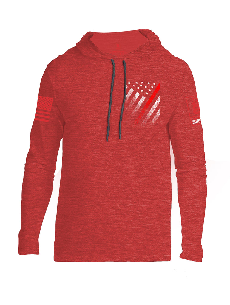 Battleraddle USA Red Thin Line Series Flag Red Sleeve Print Mens Thin Cotton Lightweight Hoodie