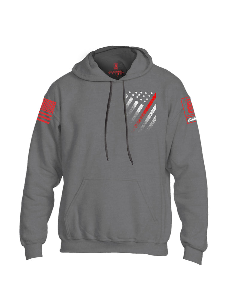 Battleraddle USA Red Thin Line Series Flag Red Sleeve Print Mens Blended Hoodie With Pockets