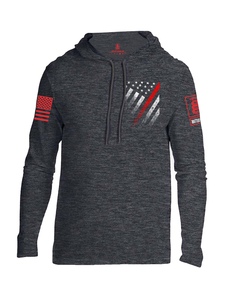 Battleraddle USA Red Thin Line Series Flag Red Sleeve Print Mens Thin Cotton Lightweight Hoodie