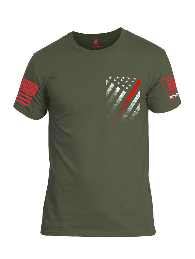 Battleraddle USA Red Thin Line Series Flag Red Sleeve Print Mens Cotton Crew Neck T Shirt