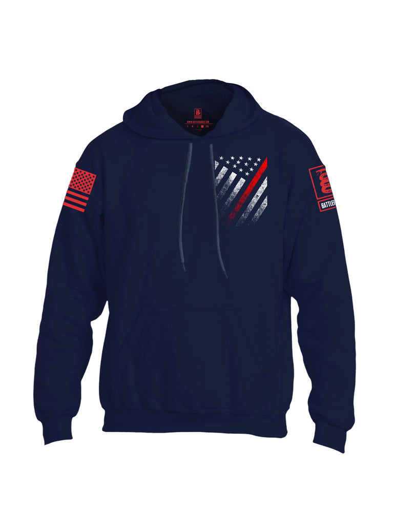 Battleraddle USA Red Thin Line Series Flag Red Sleeve Print Mens Blended Hoodie With Pockets