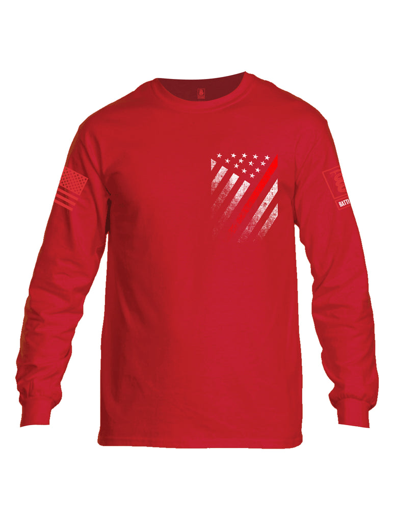 Battleraddle USA Red Thin Line Series Flag Red Sleeve Print Mens Cotton Long Sleeve Crew Neck T Shirt