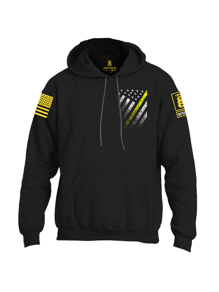 Battleraddle USA Yellow Thin Line Series Flag Yellow Sleeve Print Mens Blended Hoodie With Pockets