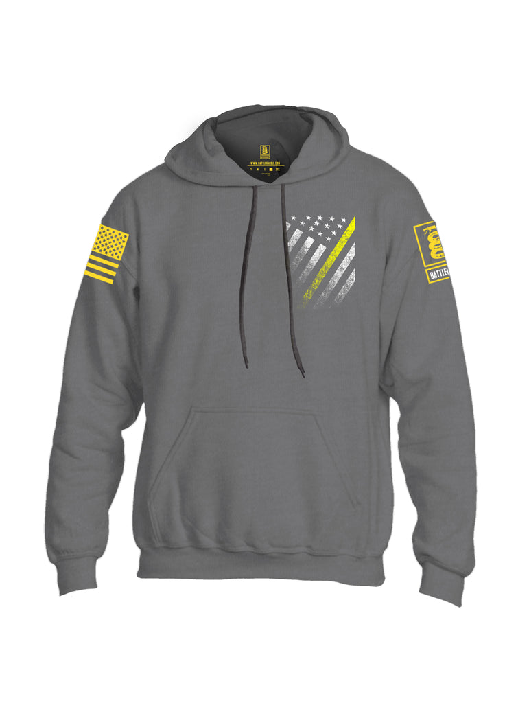 Battleraddle USA Yellow Thin Line Series Flag Yellow Sleeve Print Mens Blended Hoodie With Pockets