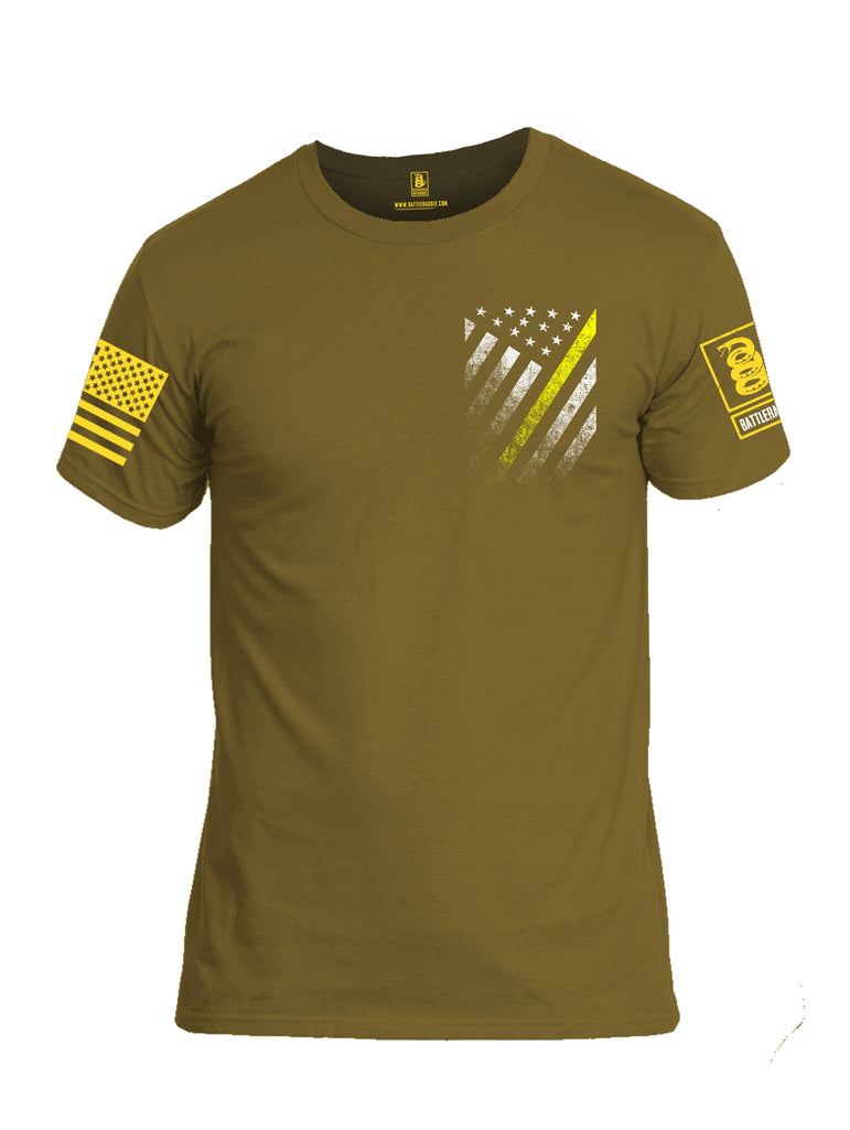 Battleraddle USA Yellow Thin Line Series Flag Yellow Sleeve Print Mens Cotton Crew Neck T Shirt