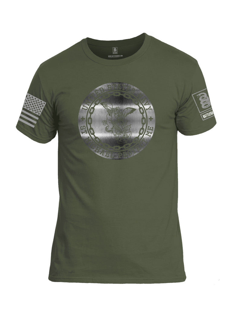 Battleraddle USN St Michael Protect Me Grey Sleeve Print Mens Cotton Crew Neck T Shirt