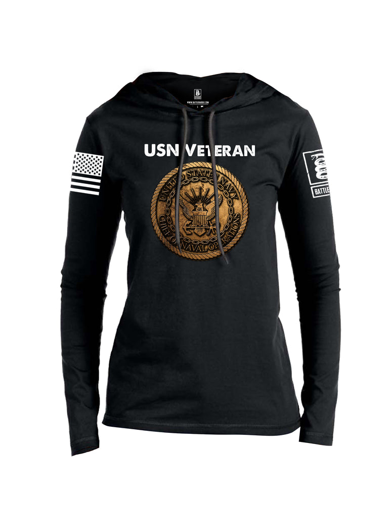 Battleraddle USN Veteran Chief Of Naval Operations White Sleeve Print Womens Thin Cotton Lightweight Hoodie