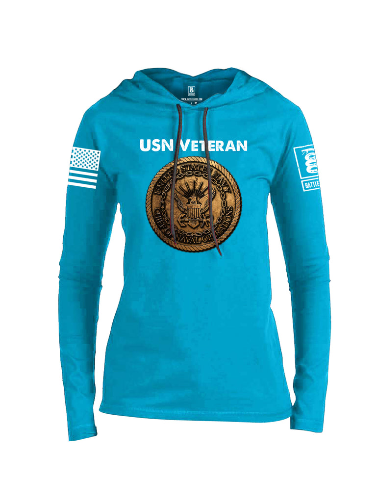 Battleraddle USN Veteran Chief Of Naval Operations White Sleeve Print Womens Thin Cotton Lightweight Hoodie