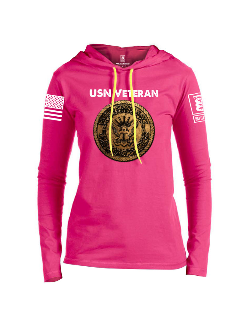 Battleraddle USN Veteran Chief Of Naval Operations White Sleeve Print Womens Thin Cotton Lightweight Hoodie