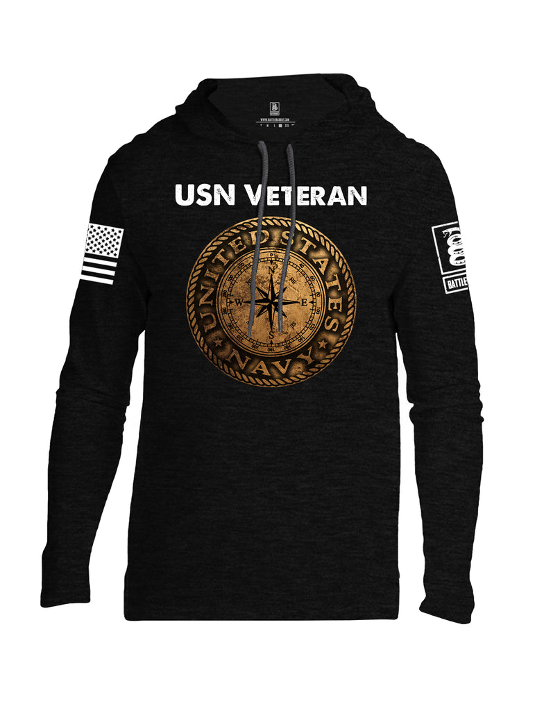 Battleraddle USN Veteran Compass White Sleeve Print Mens Thin Cotton Lightweight Hoodie