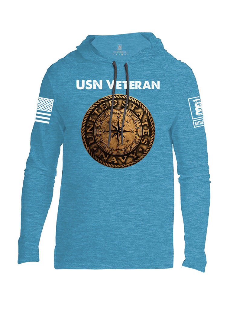 Battleraddle USN Veteran Compass White Sleeve Print Mens Thin Cotton Lightweight Hoodie