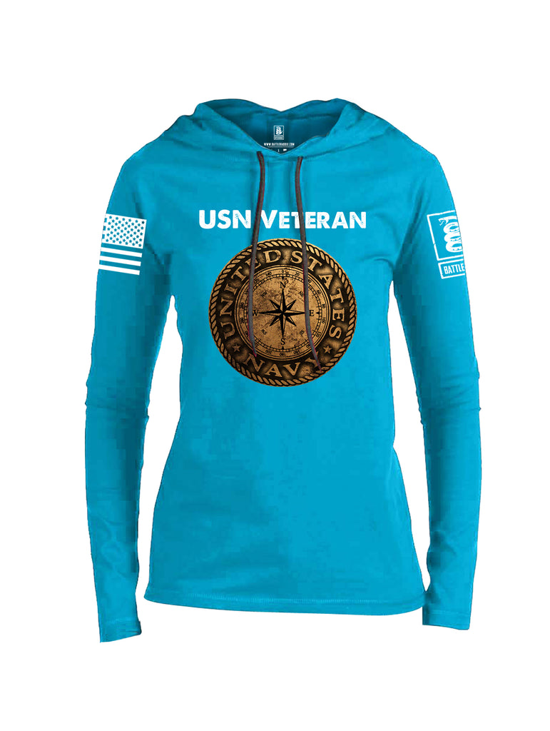Battleraddle USN Veteran Compass White Sleeve Print Womens Thin Cotton Lightweight Hoodie