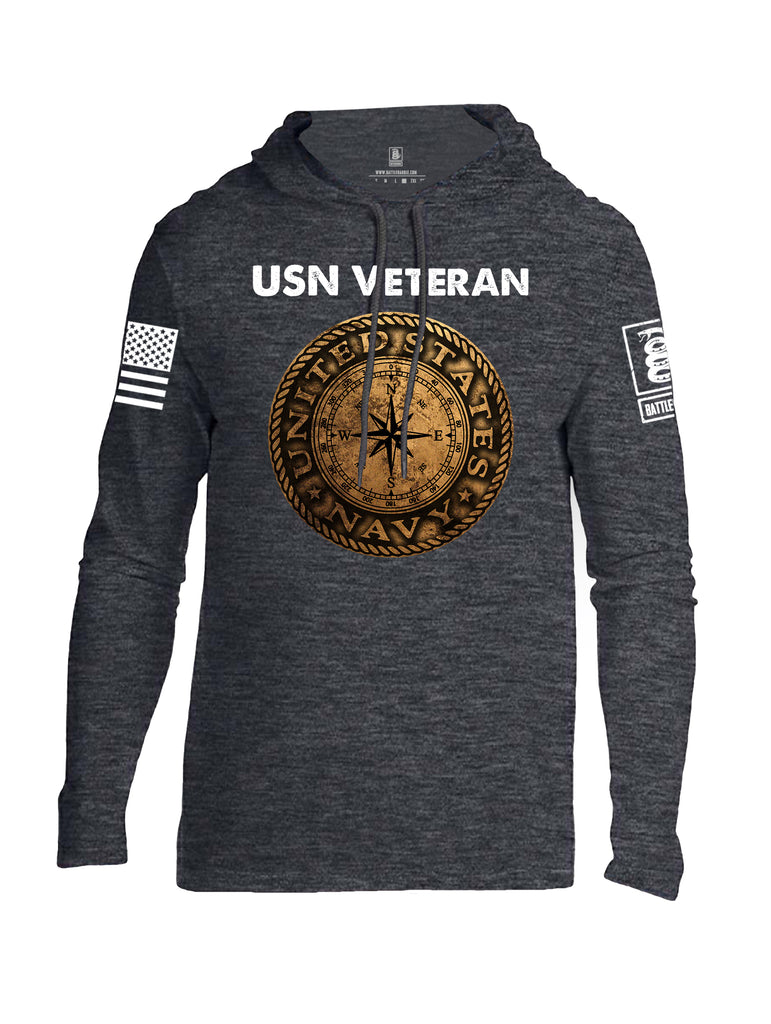 Battleraddle USN Veteran Compass White Sleeve Print Mens Thin Cotton Lightweight Hoodie