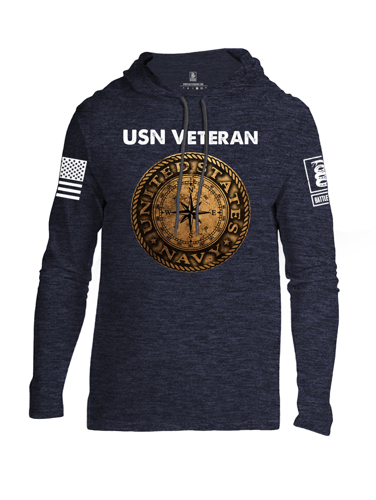 Battleraddle USN Veteran Compass White Sleeve Print Mens Thin Cotton Lightweight Hoodie