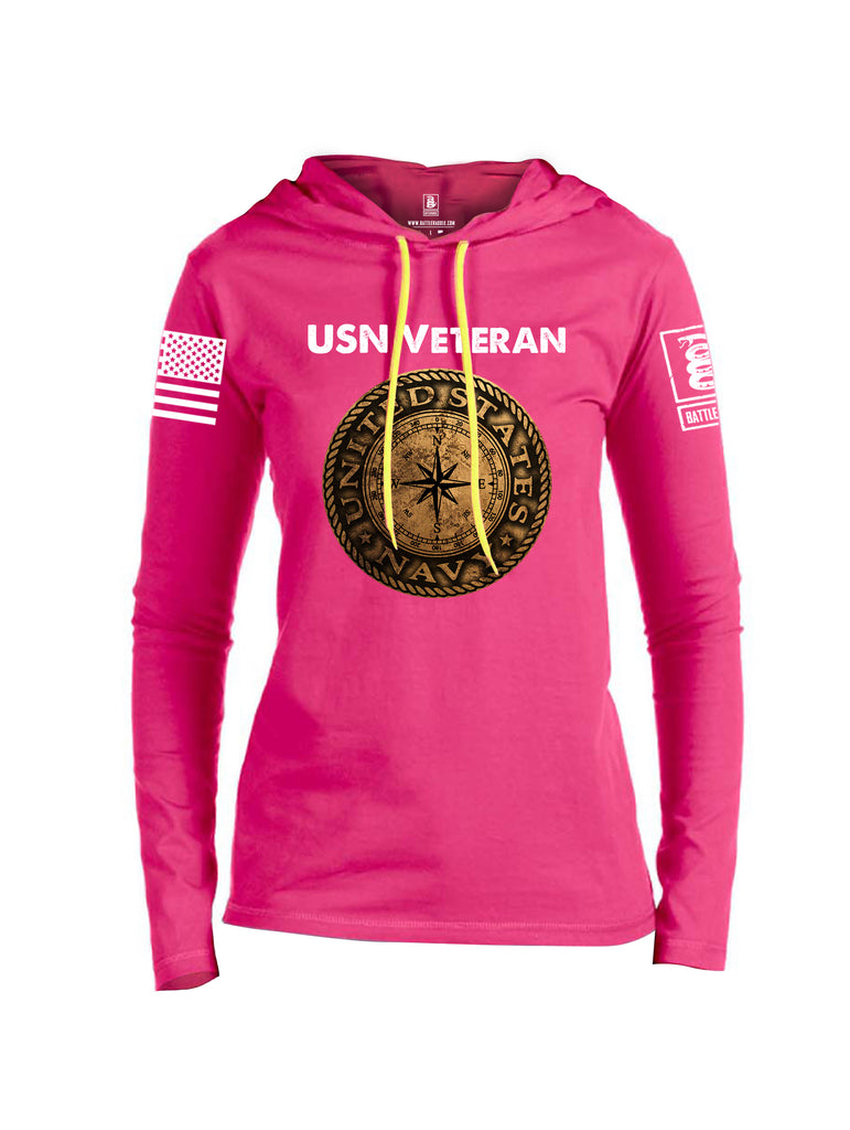 Battleraddle USN Veteran Compass White Sleeve Print Womens Thin Cotton Lightweight Hoodie