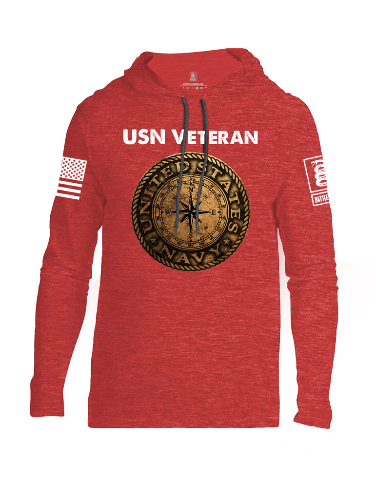 Battleraddle USN Veteran Compass White Sleeve Print Mens Thin Cotton Lightweight Hoodie