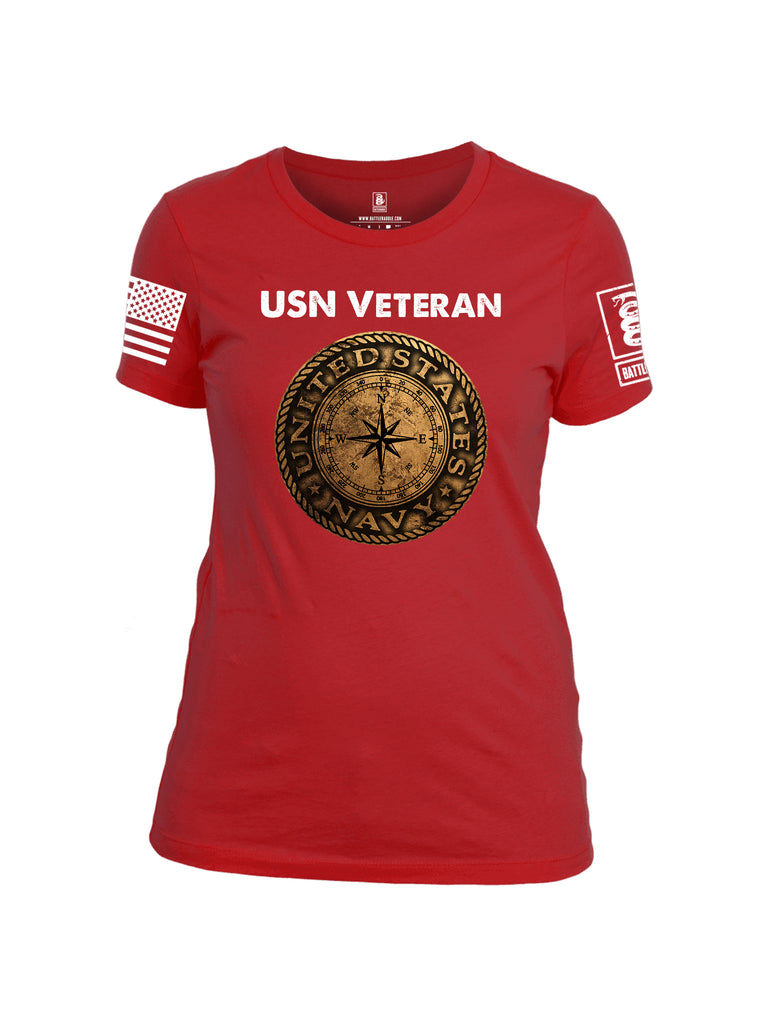 Battleraddle USN Veteran Compass White Sleeve Print Womens Cotton Crew Neck T Shirt