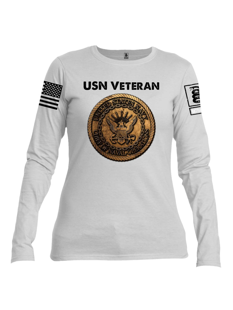 Battleraddle USN Veteran Chief Of Naval Operations White Sleeve Print Womens Cotton Long Sleeve Crew Neck T Shirt