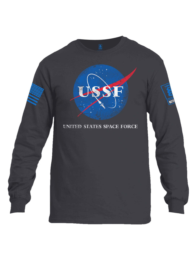 Battleraddle United States Space Force Blue Sleeve Print Mens Cotton Long Sleeve Crew Neck T Shirt