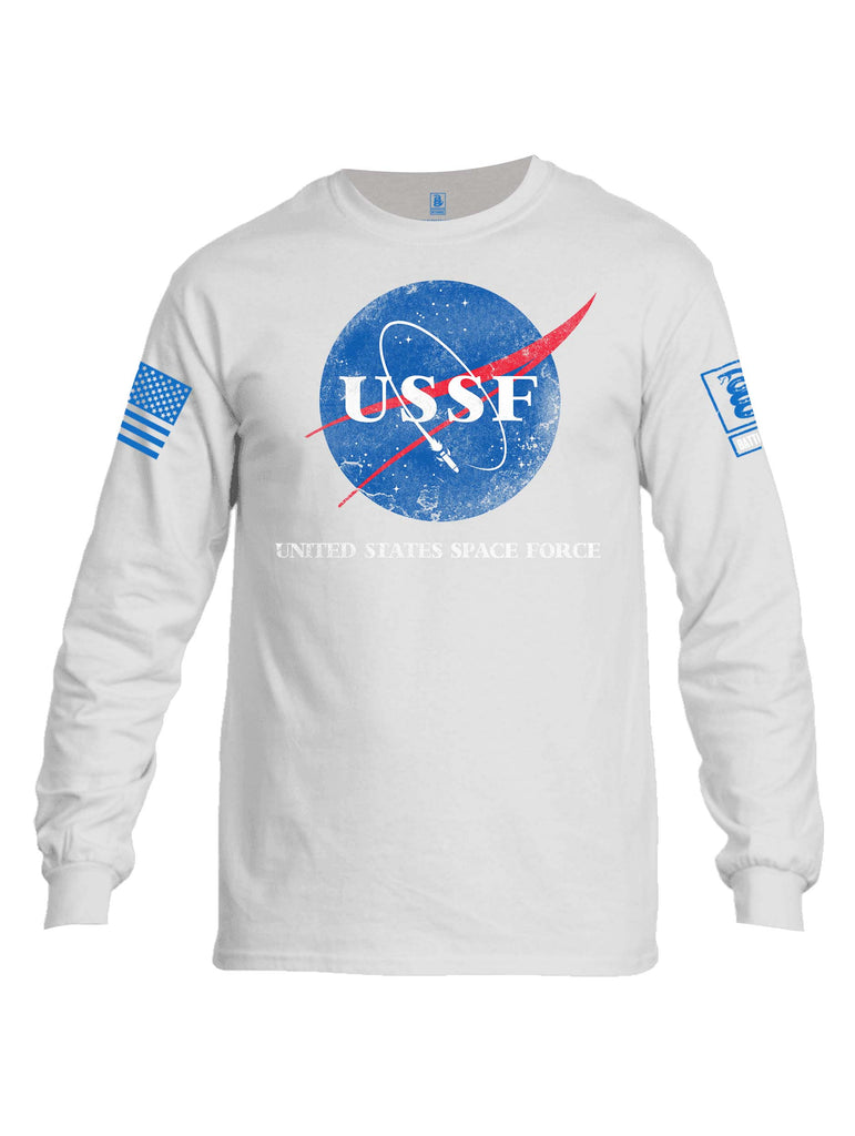 Battleraddle United States Space Force Blue Sleeve Print Mens Cotton Long Sleeve Crew Neck T Shirt