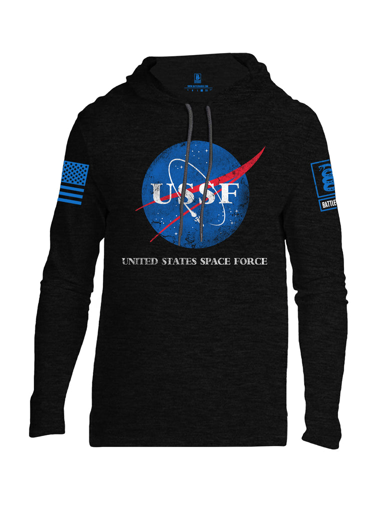 Battleraddle United States Space Force Blue Sleeve Print Mens Thin Cotton Lightweight Hoodie