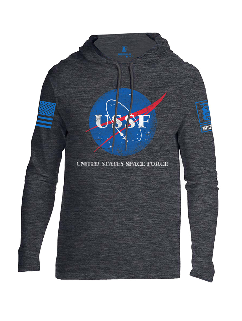 Battleraddle United States Space Force Blue Sleeve Print Mens Thin Cotton Lightweight Hoodie