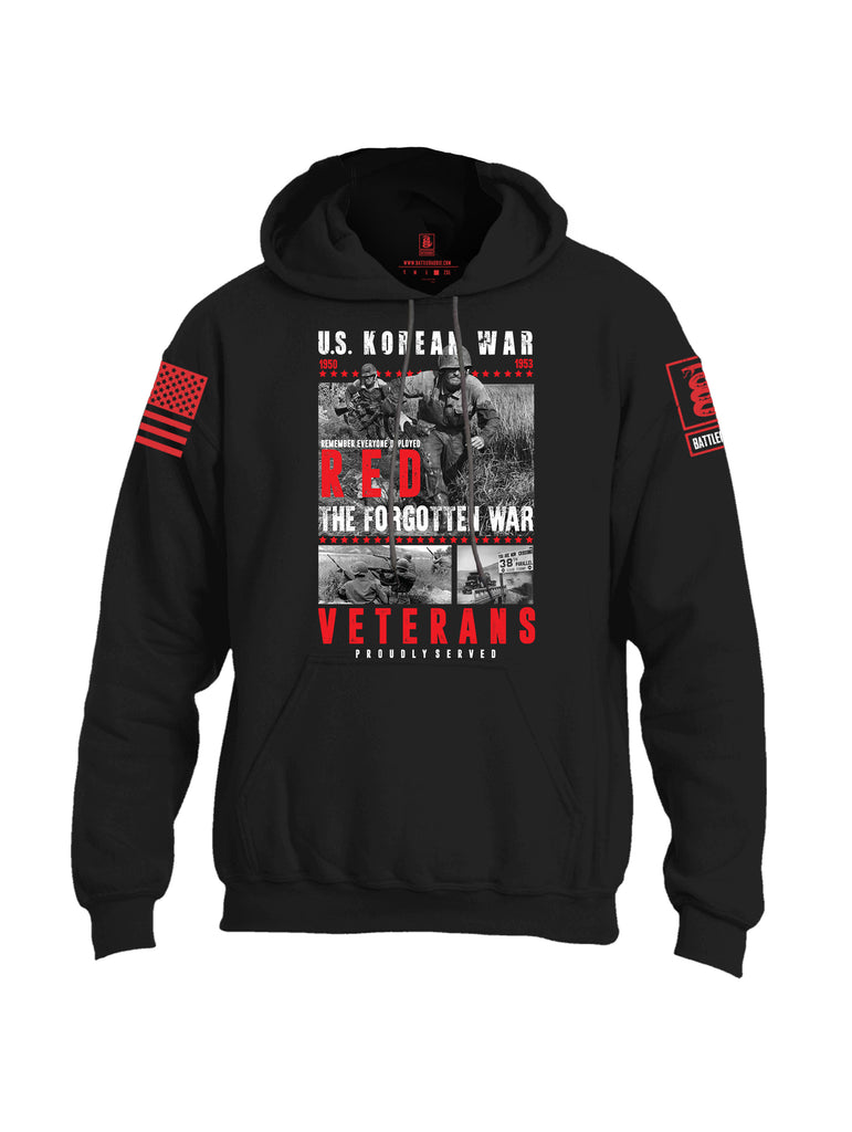 Battleraddle U.S. Korean War RED Remember Everyone Deployed The Forgotten War Veterans Proudly Served Red Sleeve Print Mens Blended Hoodie With Pockets