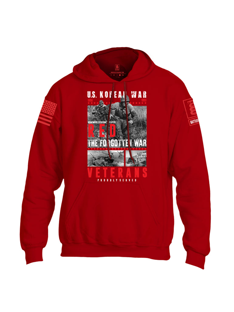 Battleraddle U.S. Korean War RED Remember Everyone Deployed The Forgotten War Veterans Proudly Served Red Sleeve Print Mens Blended Hoodie With Pockets