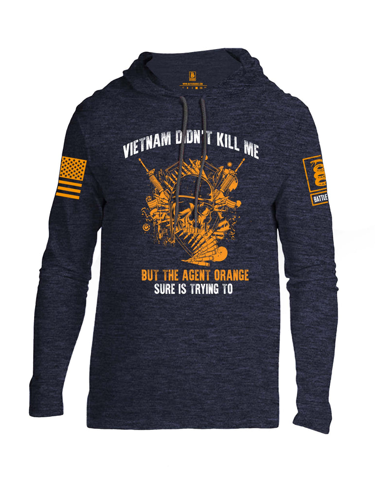 Battleraddle Vietnam Didn't Kill Me But The Agent Orange Sure Is Trying To Orange Sleeve Print Mens Thin Cotton Lightweight Hoodie