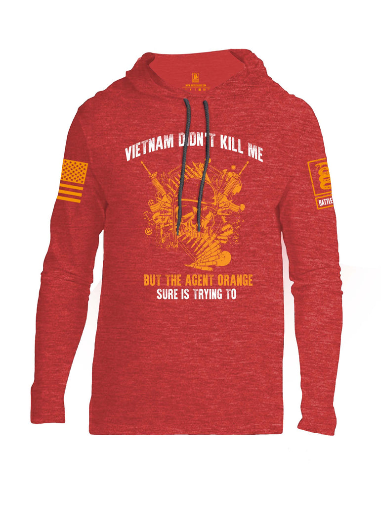 Battleraddle Vietnam Didn't Kill Me But The Agent Orange Sure Is Trying To Orange Sleeve Print Mens Thin Cotton Lightweight Hoodie
