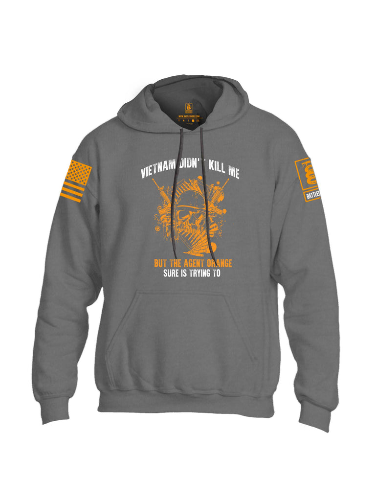 Battleraddle Vietnam Didn't Kill Me But The Agent Orange Sure Is Trying To Orange Sleeve Print Mens Blended Hoodie With Pockets
