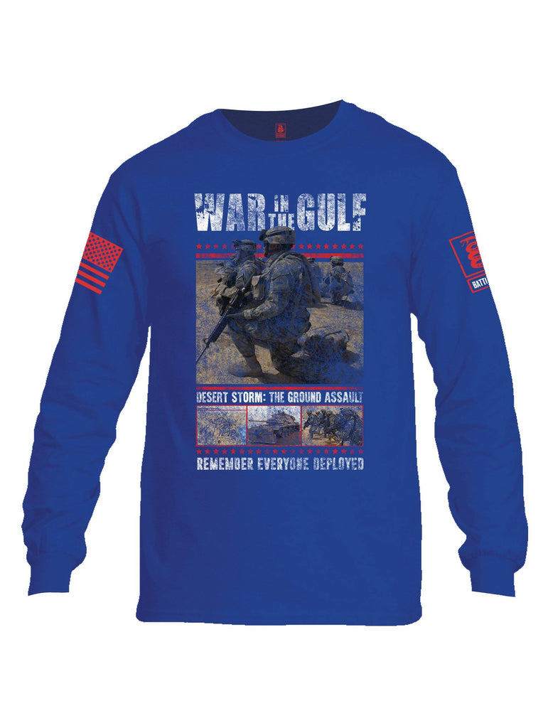Battleraddle War In The Gulf Desert Storm The Ground Assault Remember Everyone Deployed Red Sleeve Print Mens Cotton Long Sleeve Crew Neck T Shirt shirt|custom|veterans|Men-Long Sleeves Crewneck Shirt