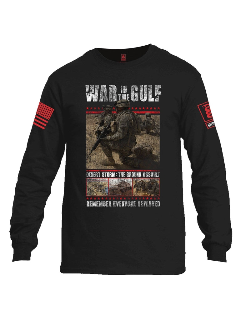Battleraddle War In The Gulf Desert Storm The Ground Assault Remember Everyone Deployed Red Sleeve Print Mens Cotton Long Sleeve Crew Neck T Shirt shirt|custom|veterans|Men-Long Sleeves Crewneck Shirt