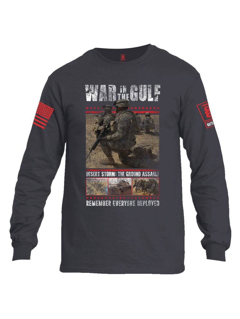 Battleraddle War In The Gulf Desert Storm The Ground Assault Remember Everyone Deployed Red Sleeve Print Mens Cotton Long Sleeve Crew Neck T Shirt shirt|custom|veterans|Men-Long Sleeves Crewneck Shirt