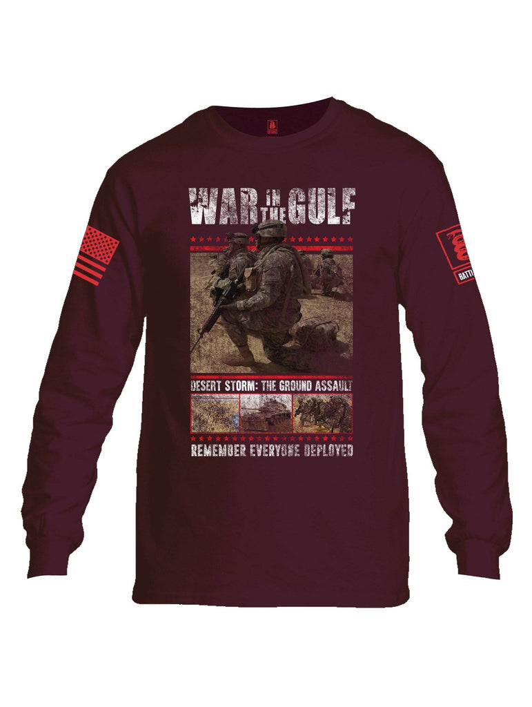 Battleraddle War In The Gulf Desert Storm The Ground Assault Remember Everyone Deployed Red Sleeve Print Mens Cotton Long Sleeve Crew Neck T Shirt shirt|custom|veterans|Men-Long Sleeves Crewneck Shirt