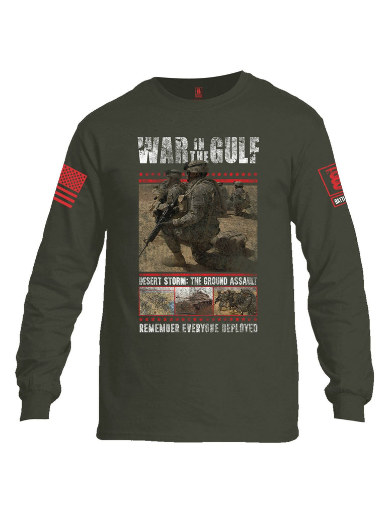 Battleraddle War In The Gulf Desert Storm The Ground Assault Remember Everyone Deployed Red Sleeve Print Mens Cotton Long Sleeve Crew Neck T Shirt shirt|custom|veterans|Men-Long Sleeves Crewneck Shirt