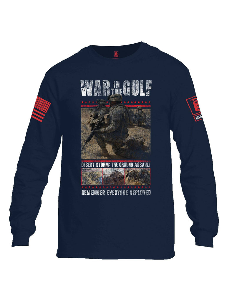 Battleraddle War In The Gulf Desert Storm The Ground Assault Remember Everyone Deployed Red Sleeve Print Mens Cotton Long Sleeve Crew Neck T Shirt shirt|custom|veterans|Men-Long Sleeves Crewneck Shirt