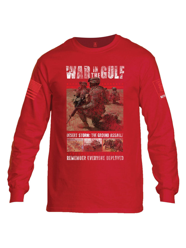 Battleraddle War In The Gulf Desert Storm The Ground Assault Remember Everyone Deployed Red Sleeve Print Mens Cotton Long Sleeve Crew Neck T Shirt shirt|custom|veterans|Men-Long Sleeves Crewneck Shirt