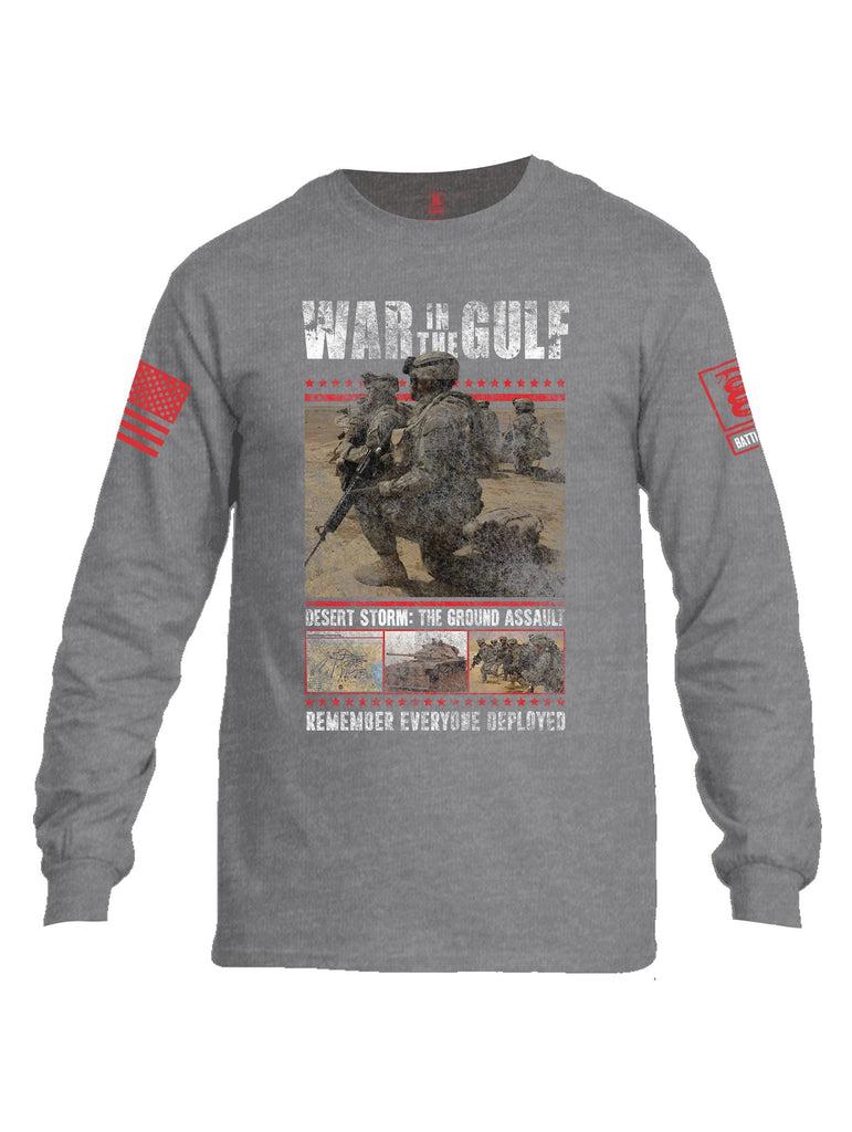 Battleraddle War In The Gulf Desert Storm The Ground Assault Remember Everyone Deployed Red Sleeve Print Mens Cotton Long Sleeve Crew Neck T Shirt shirt|custom|veterans|Men-Long Sleeves Crewneck Shirt